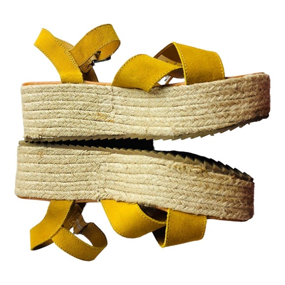 American Eagle Yellow Strappy Crisscross Espadrille Peep Toe Sandals Size 9 - Picture 3 of 10